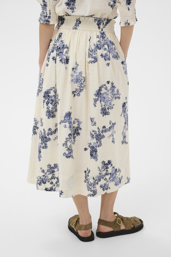 Part Two Amaia Floral Midi Skirt - Off White & Blue