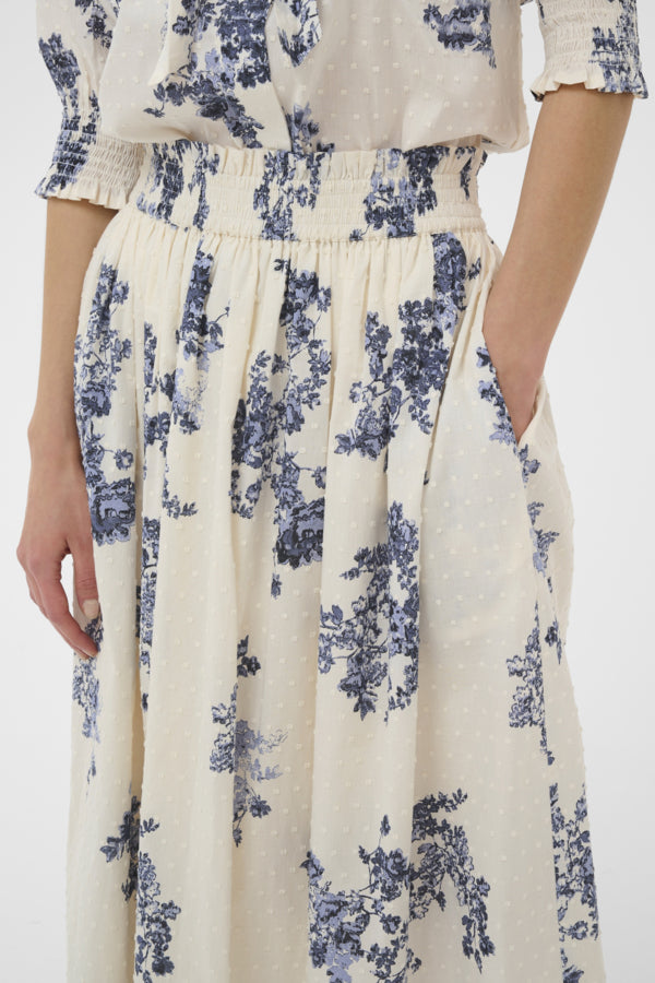 Part Two Amaia Floral Midi Skirt - Off White & Blue