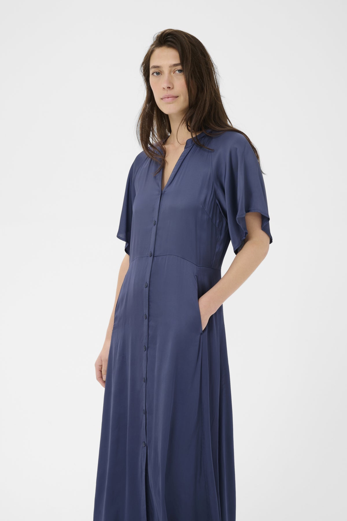 Part Two Alaja Blue Midi Dress – Elegant Satin Button-Front Dress