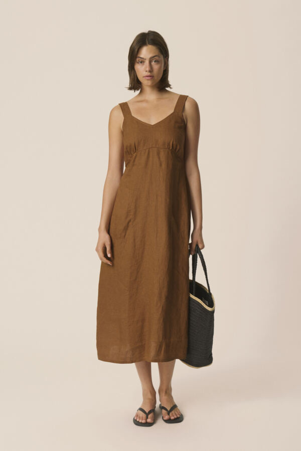 Part Two Botille Linen Midi  Dress - Argan Oil or Bright White