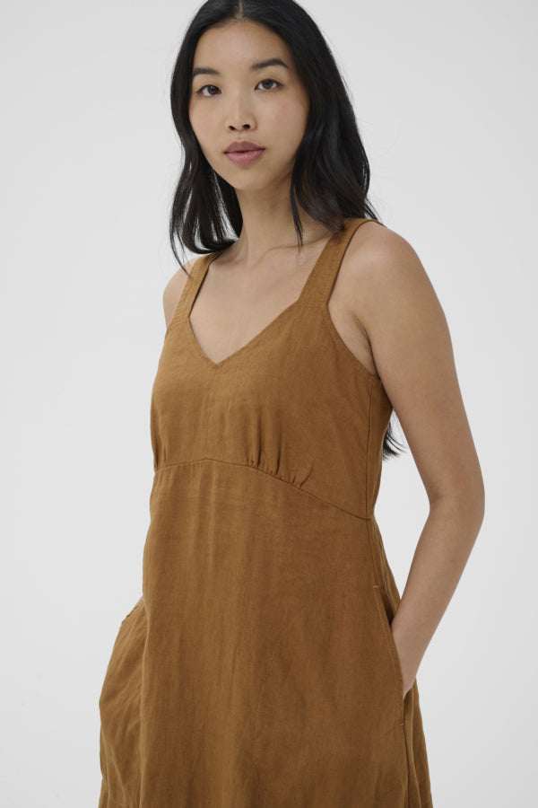 Part Two Botille Linen Midi  Dress - Argan Oil or Bright White