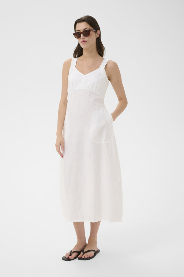 Part Two Botille Linen Midi  Dress - Argan Oil or Bright White
