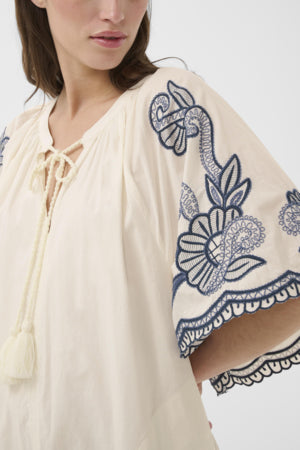 Part Two Breanna Embroidered Dress - Off White & Navy
