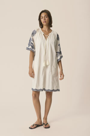 Part Two Breanna Embroidered Dress - Off White & Navy