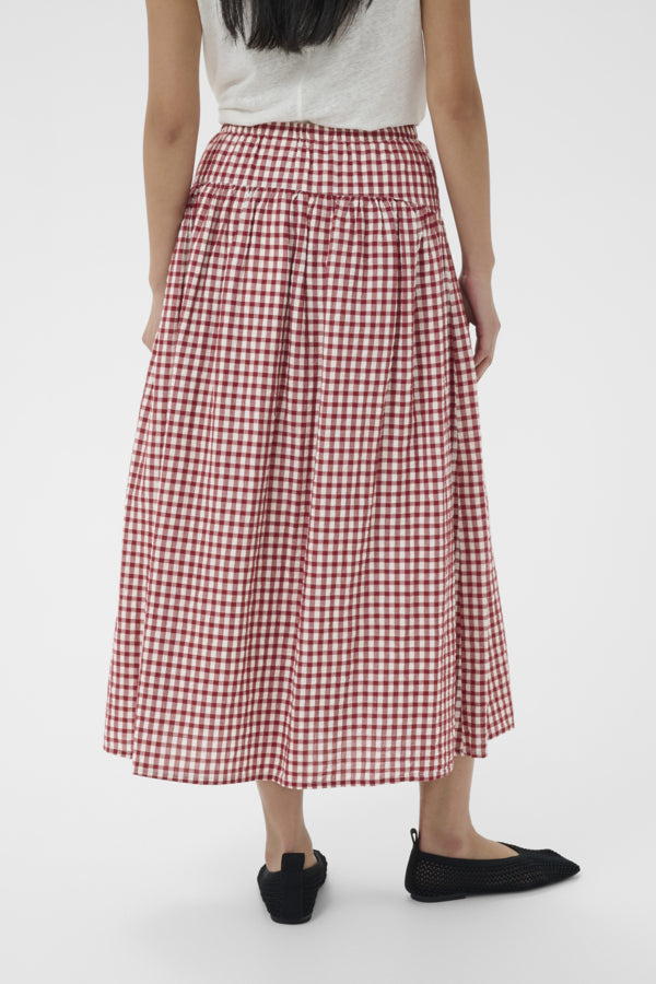 Part Two Brunhild Gingham Midi Skirt - Rust & White Check