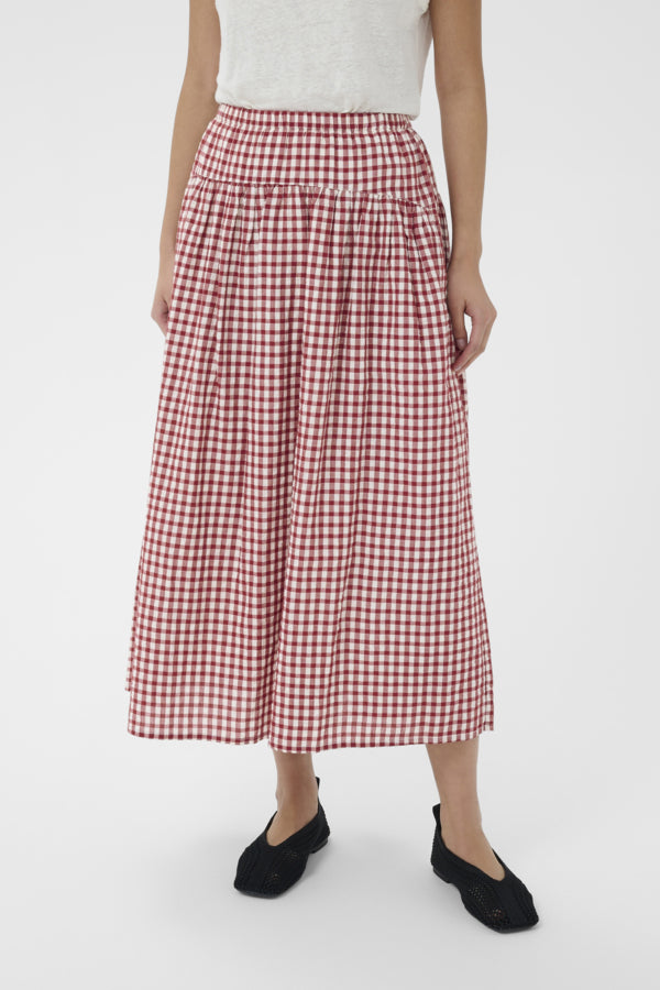 Part Two Brunhild Gingham Midi Skirt - Rust & White Check