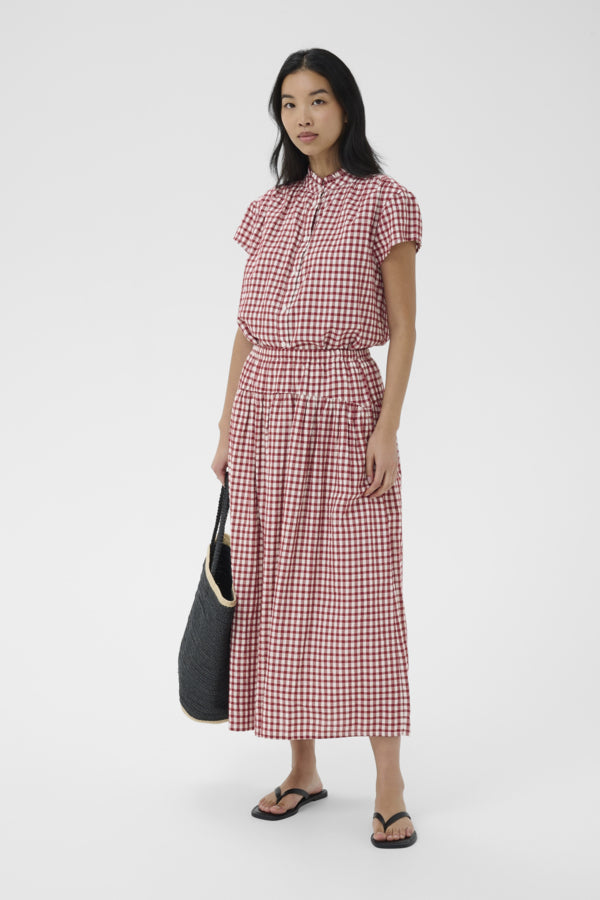Part Two Brunhild Gingham Midi Skirt - Rust & White Check