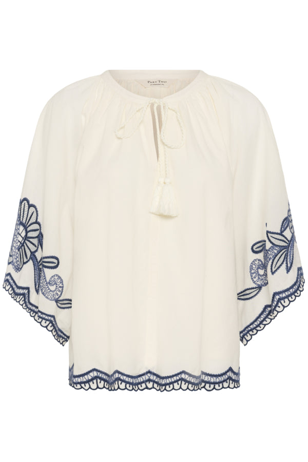 Part Two Biancha Embroidered Blouse - Off White & Navy