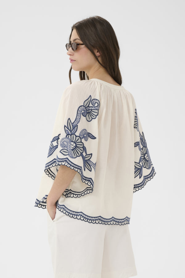 Part Two Biancha Embroidered Blouse - Off White & Navy