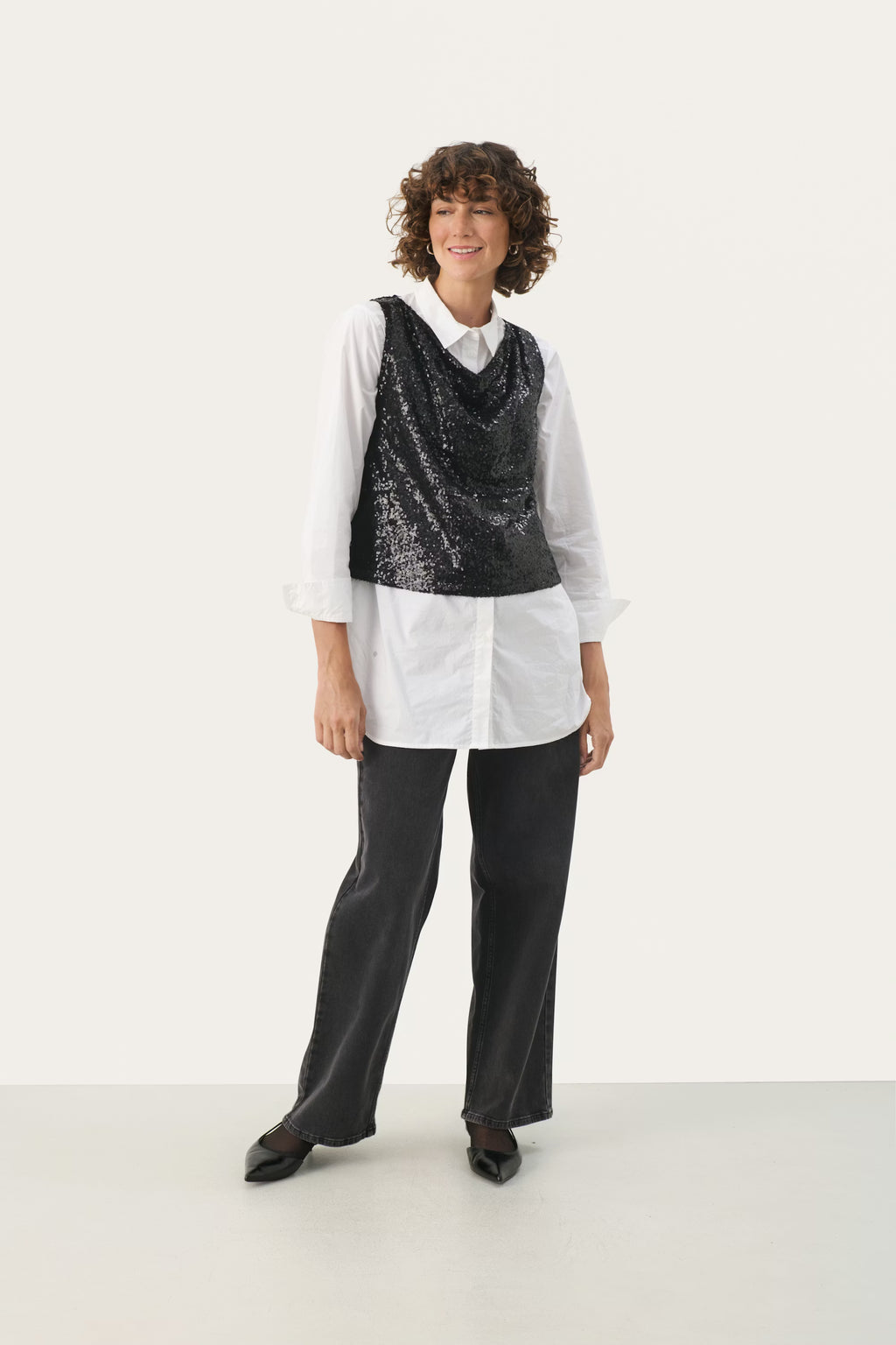 Part Two Black Sequinned cowl neck Vest Top