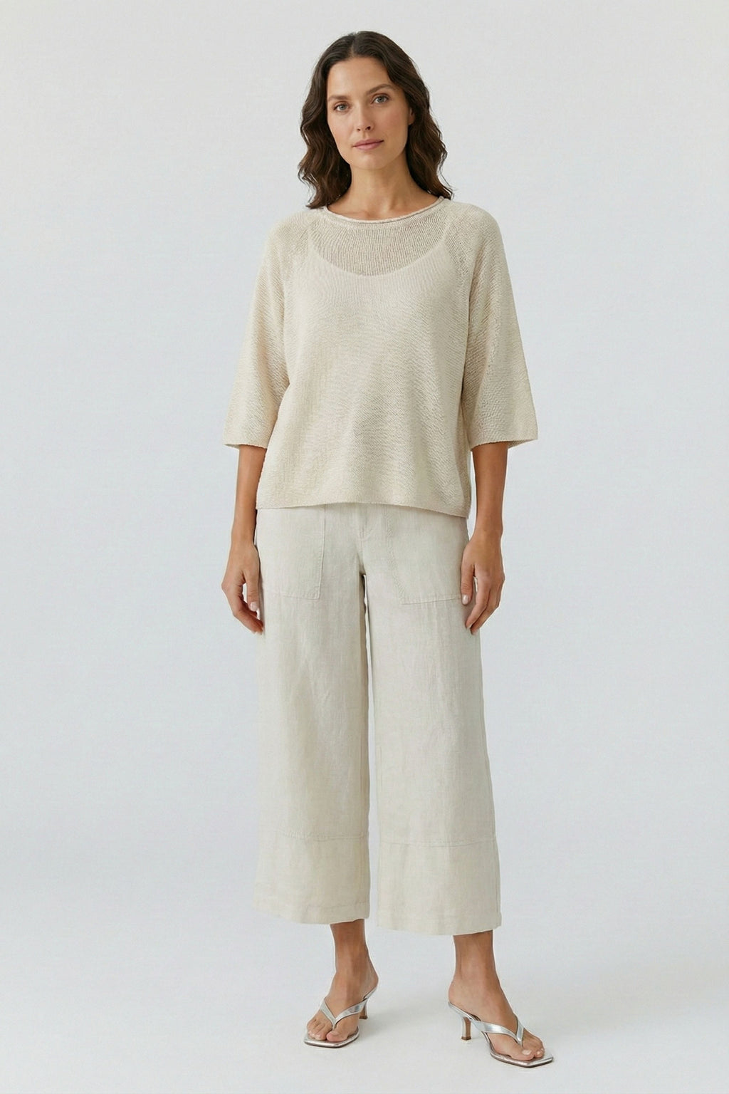 Oui 97141 Stone Cropped Linen Trouser
