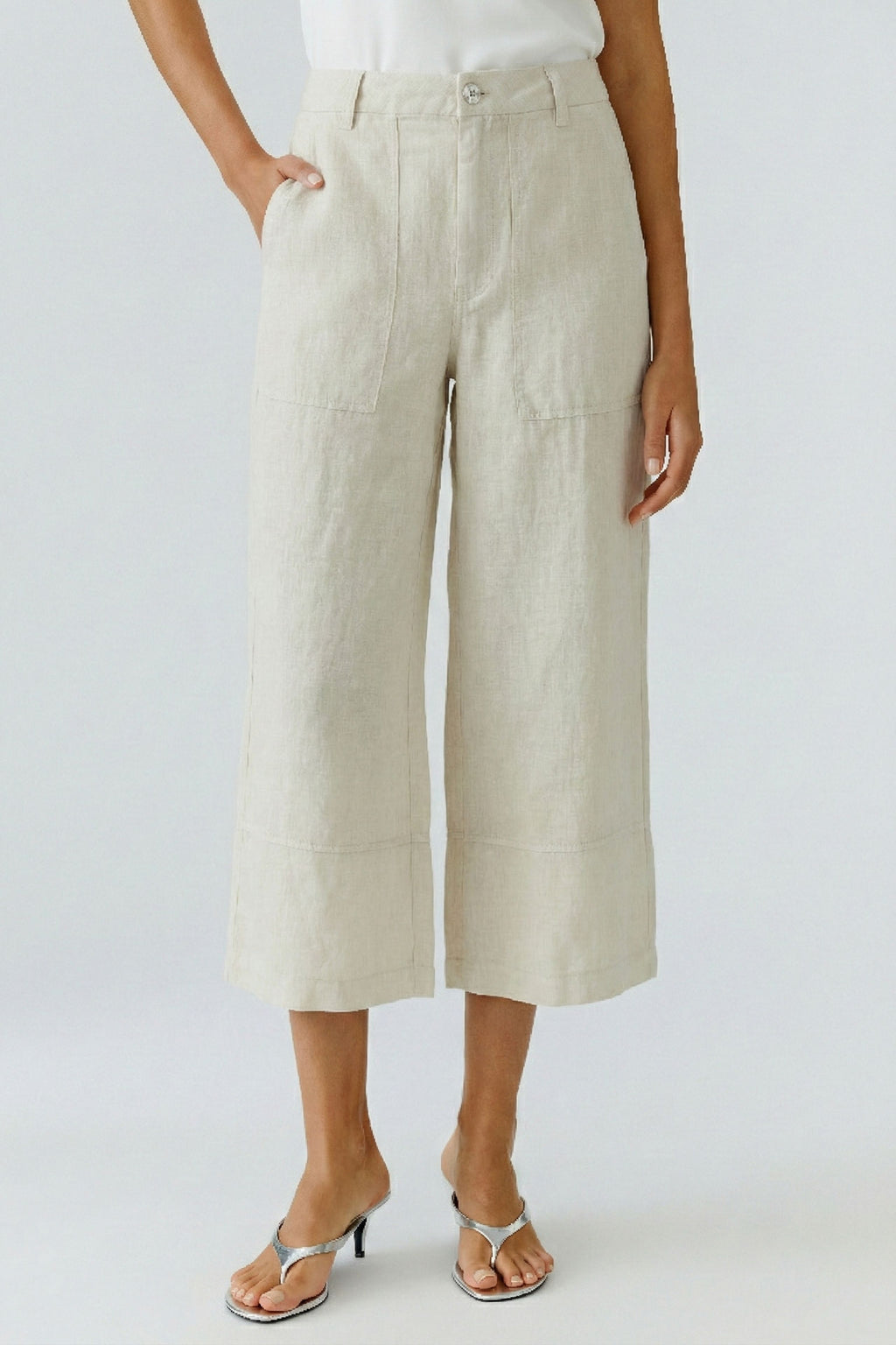 Oui 97141 Stone Cropped Linen Trouser