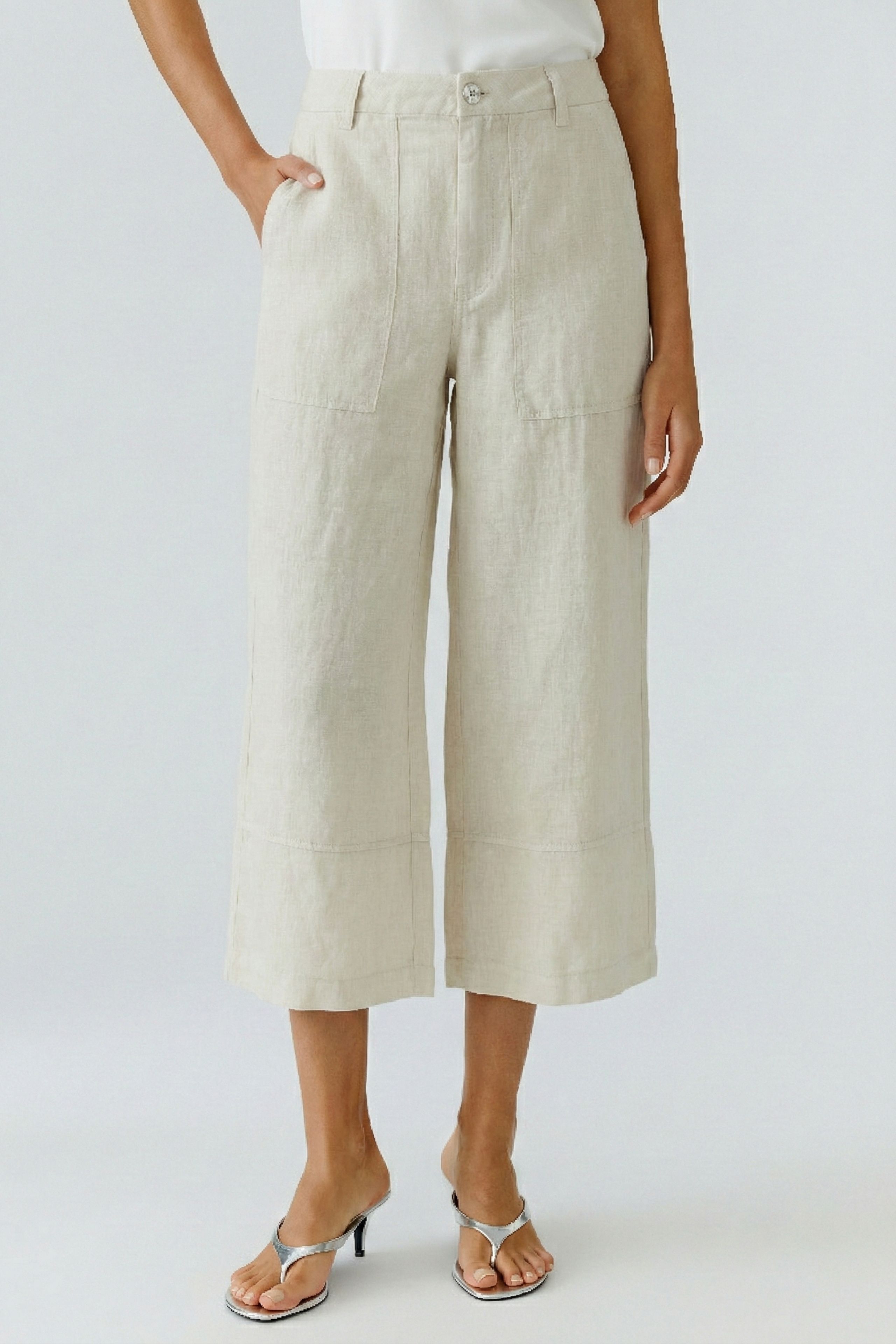 Oui 97141 Stone Cropped Linen Trouser