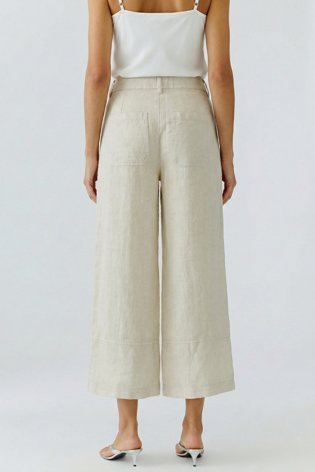 Oui 97141 Stone Cropped Linen Trouser