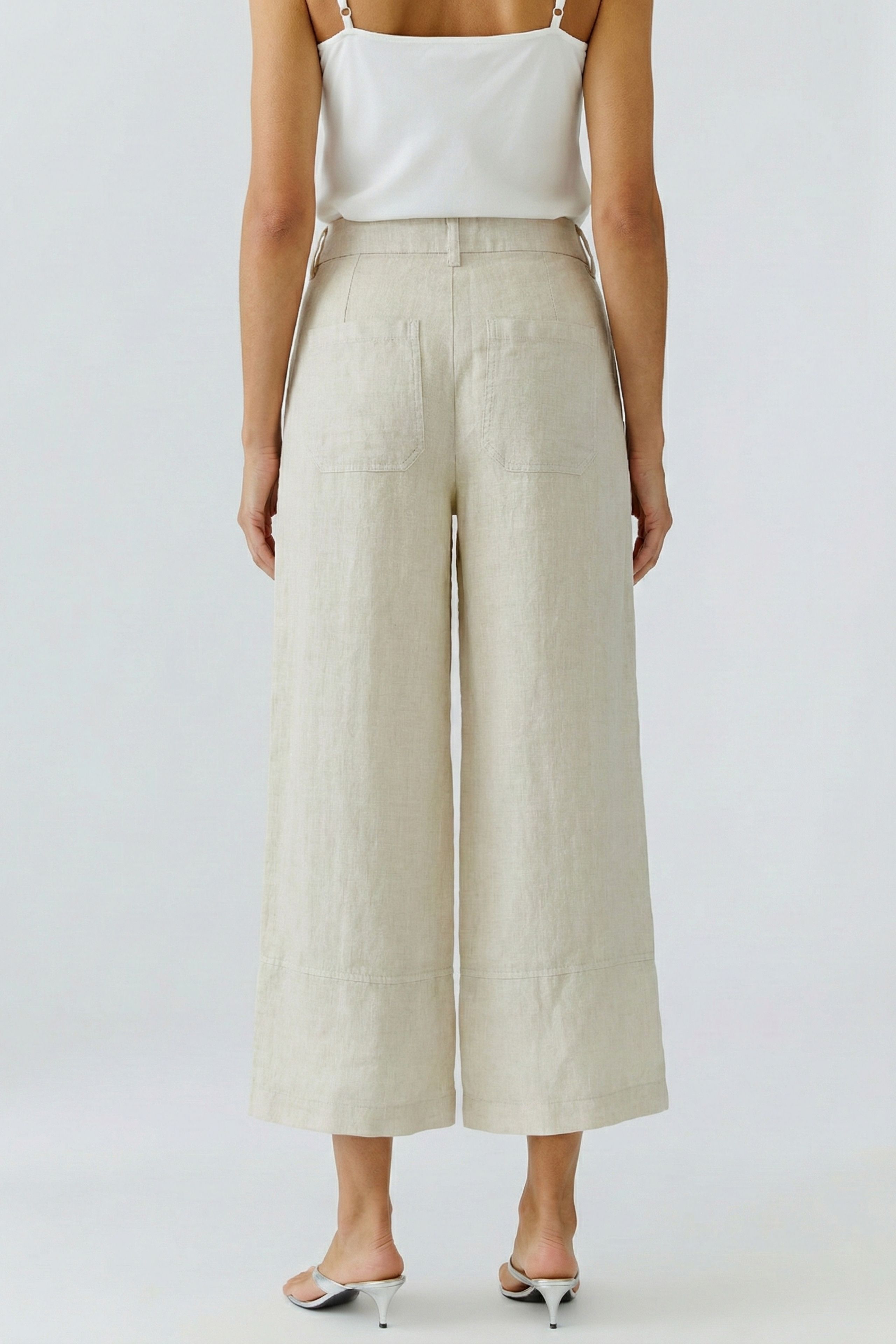 Oui 97141 Stone Cropped Linen Trouser