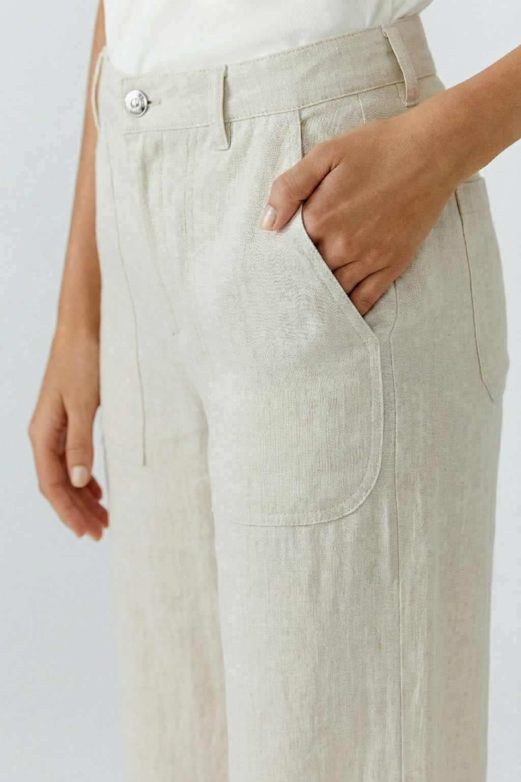 Oui 97141 Stone Cropped Linen Trouser