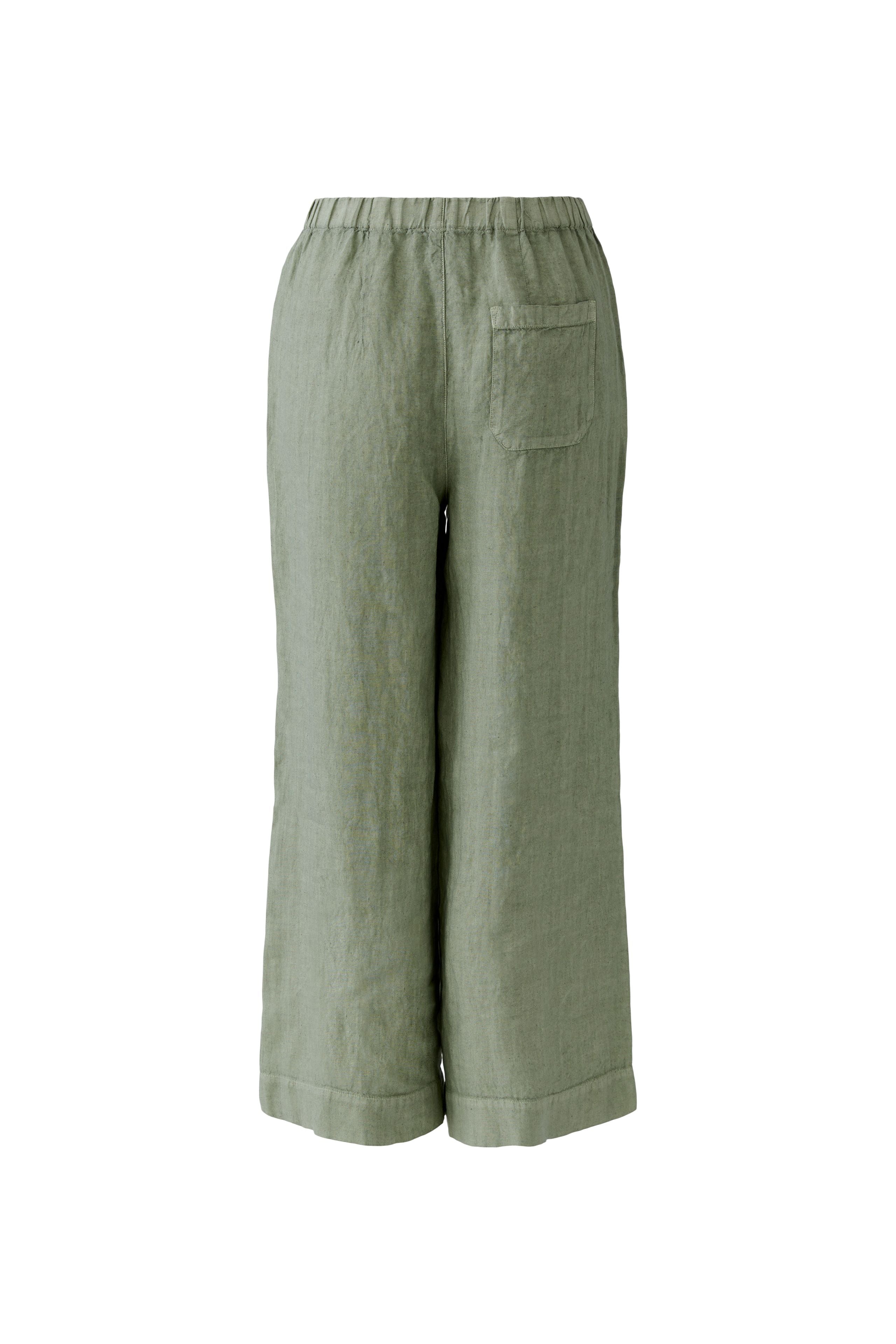 Oui 97142 Green Cropped Linen Trouser