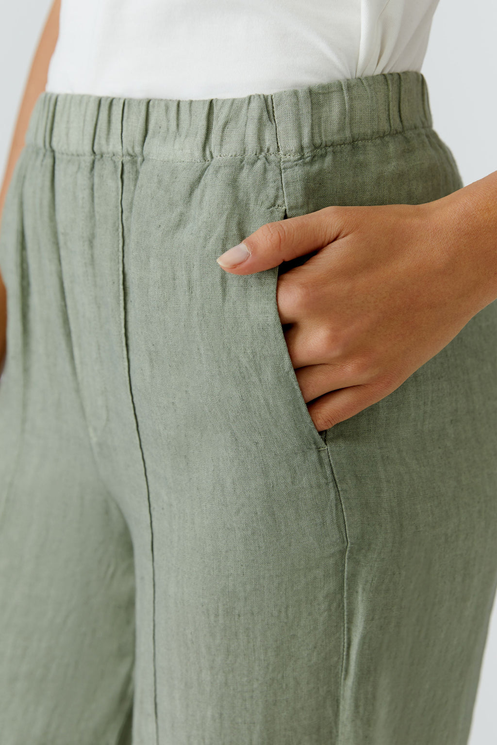Oui 97142 Green Cropped Linen Trouser
