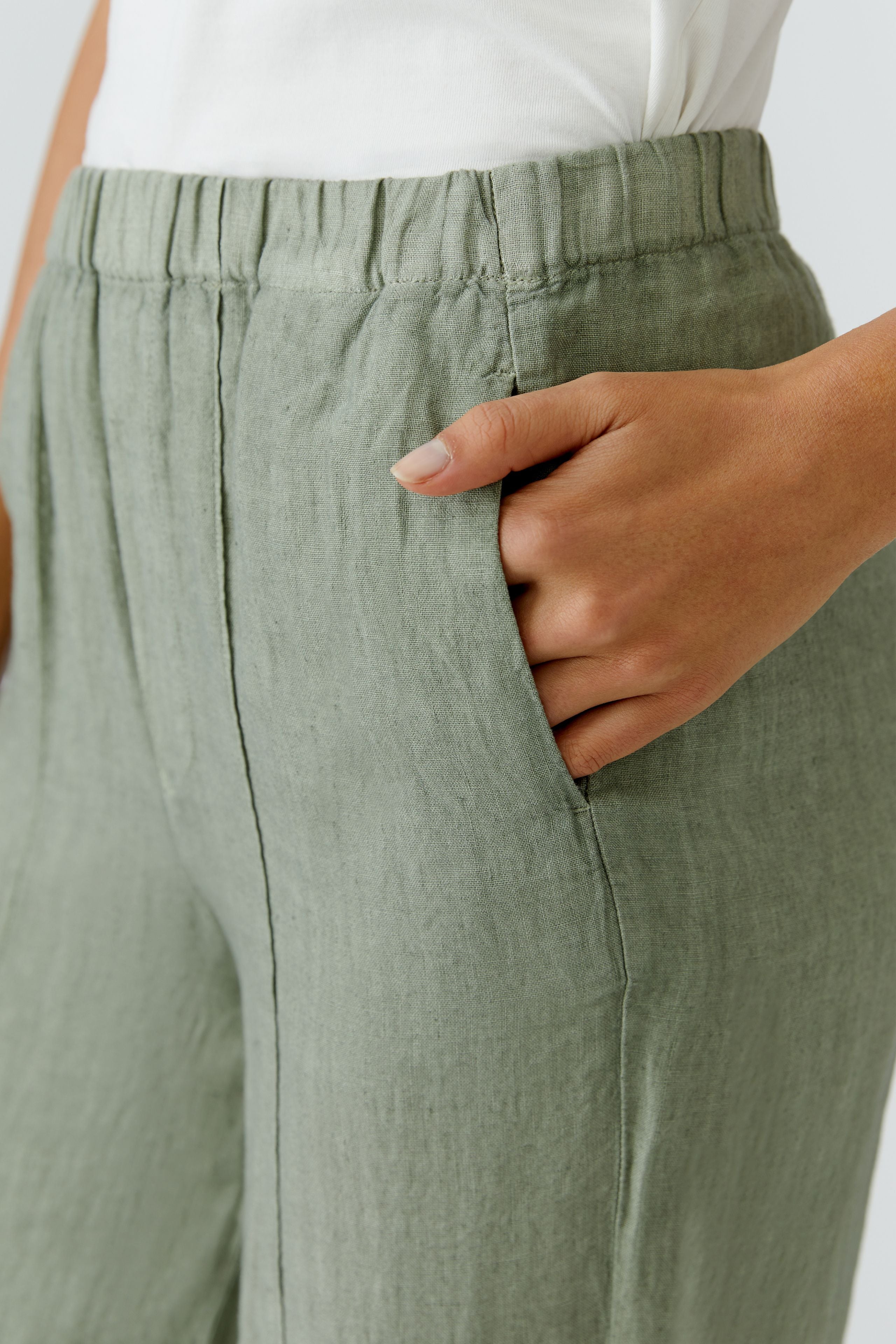 Oui 97142 Green Cropped Linen Trouser