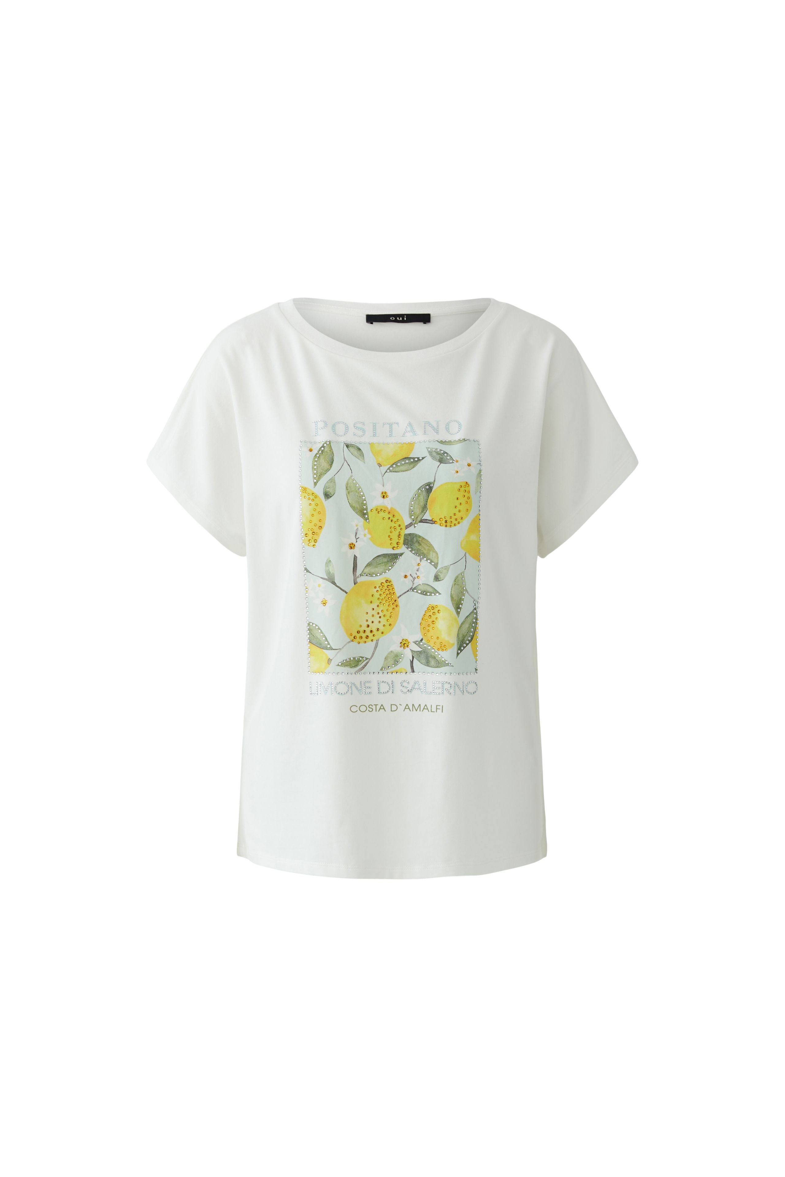 Oui 97200 White/Yellow Diamante T.shirt
