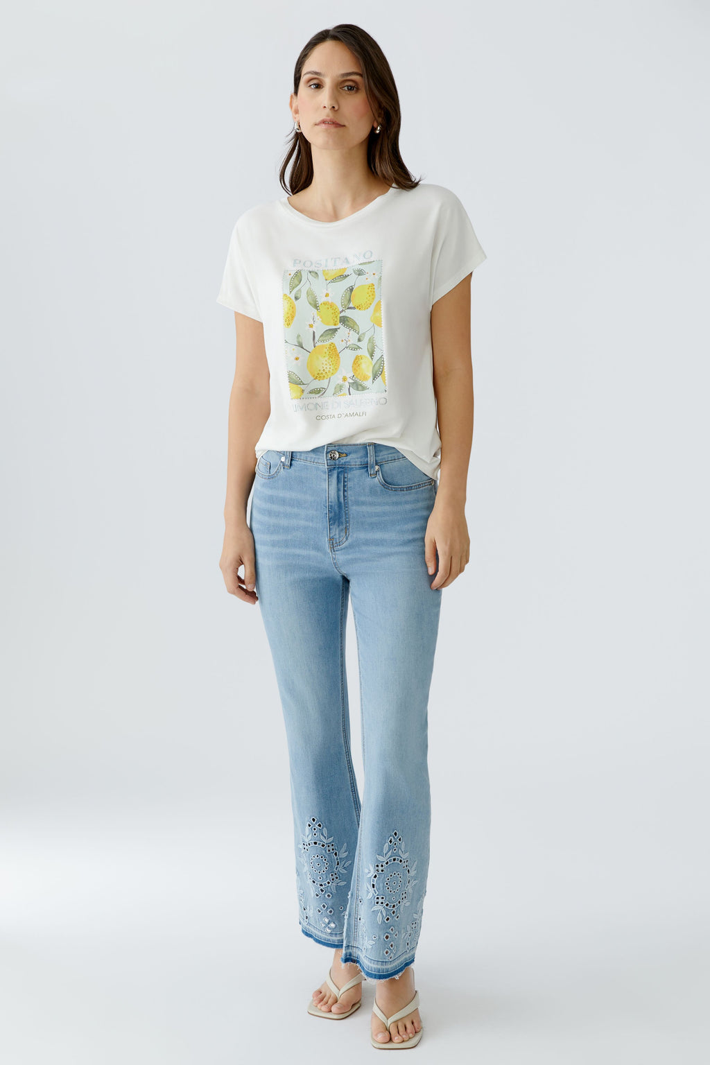 Oui 97200 White/Yellow Diamante T.shirt