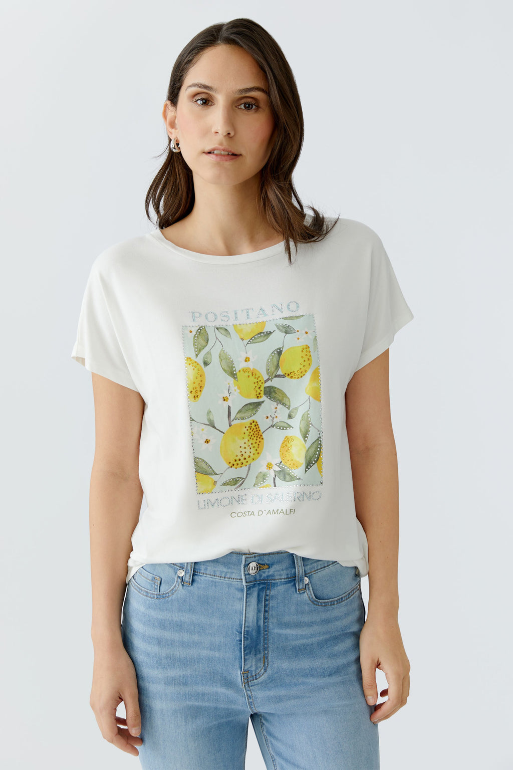 Oui 97200 White/Yellow Diamante T.shirt
