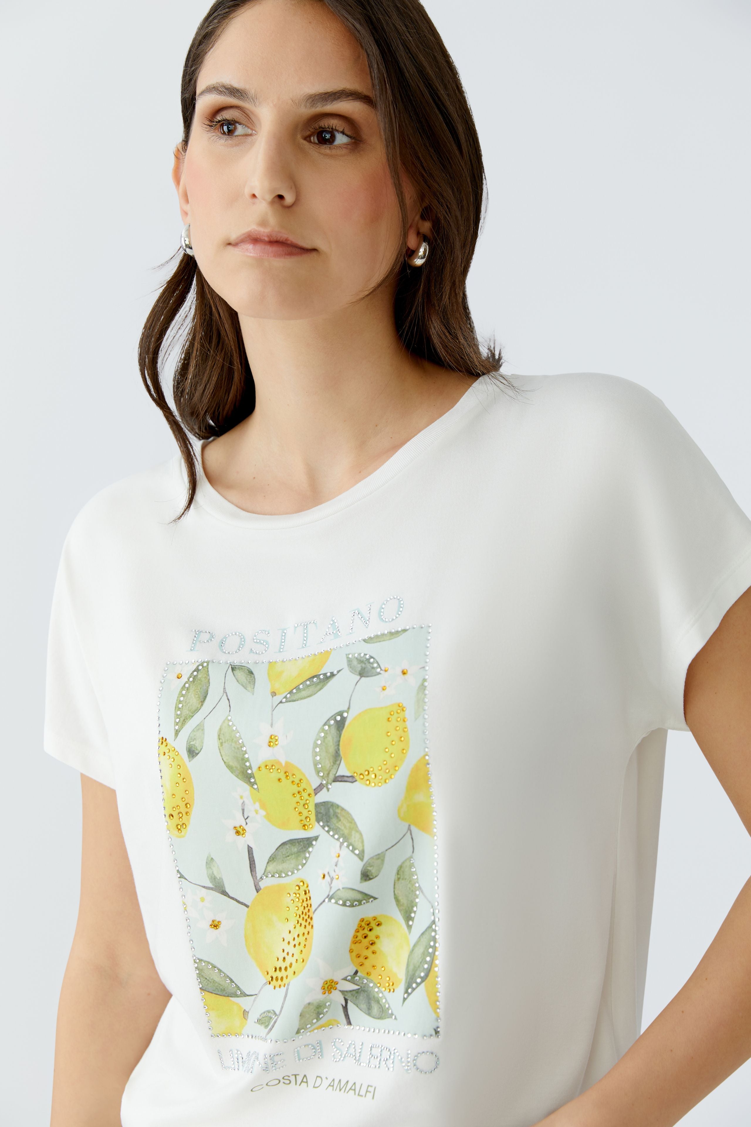 Oui 97200 White/Yellow Diamante T.shirt
