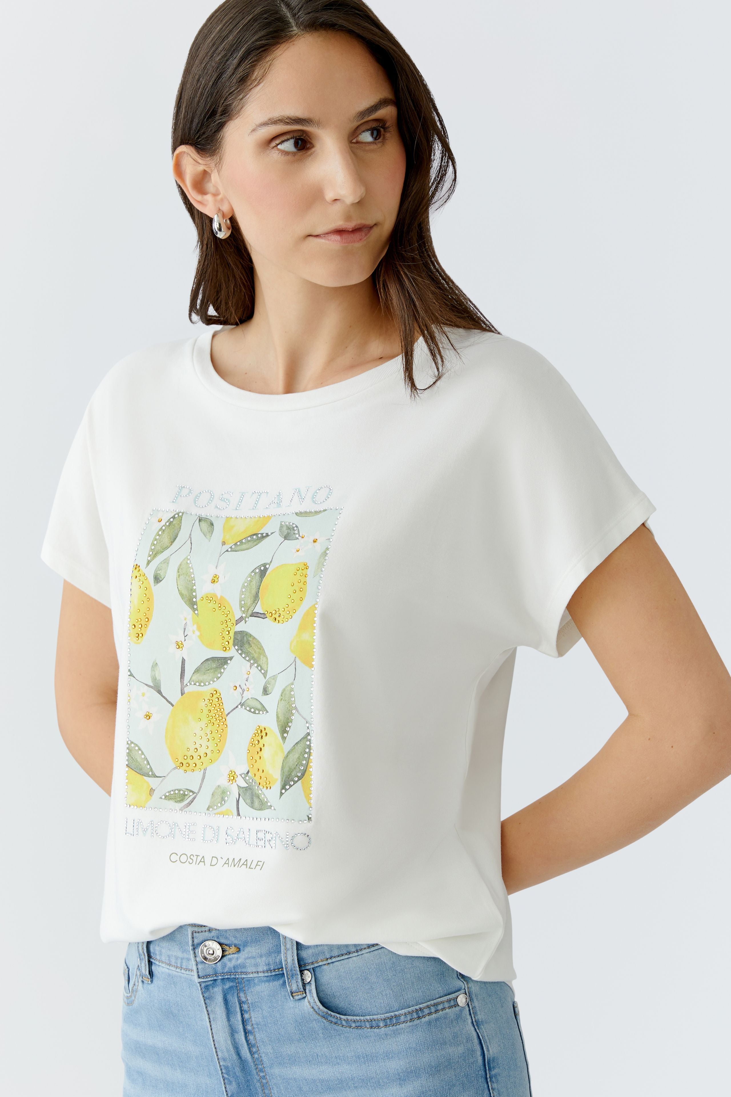 Oui 97200 White/Yellow Diamante T.shirt