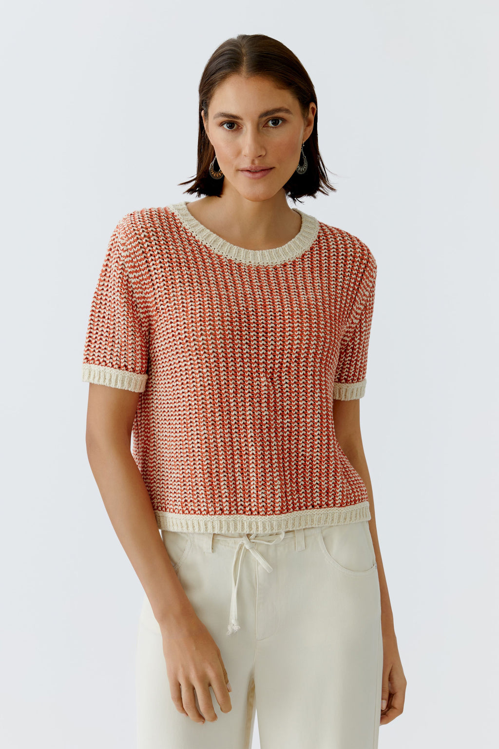 Oui 97263 Red/White short sleeved Jumper