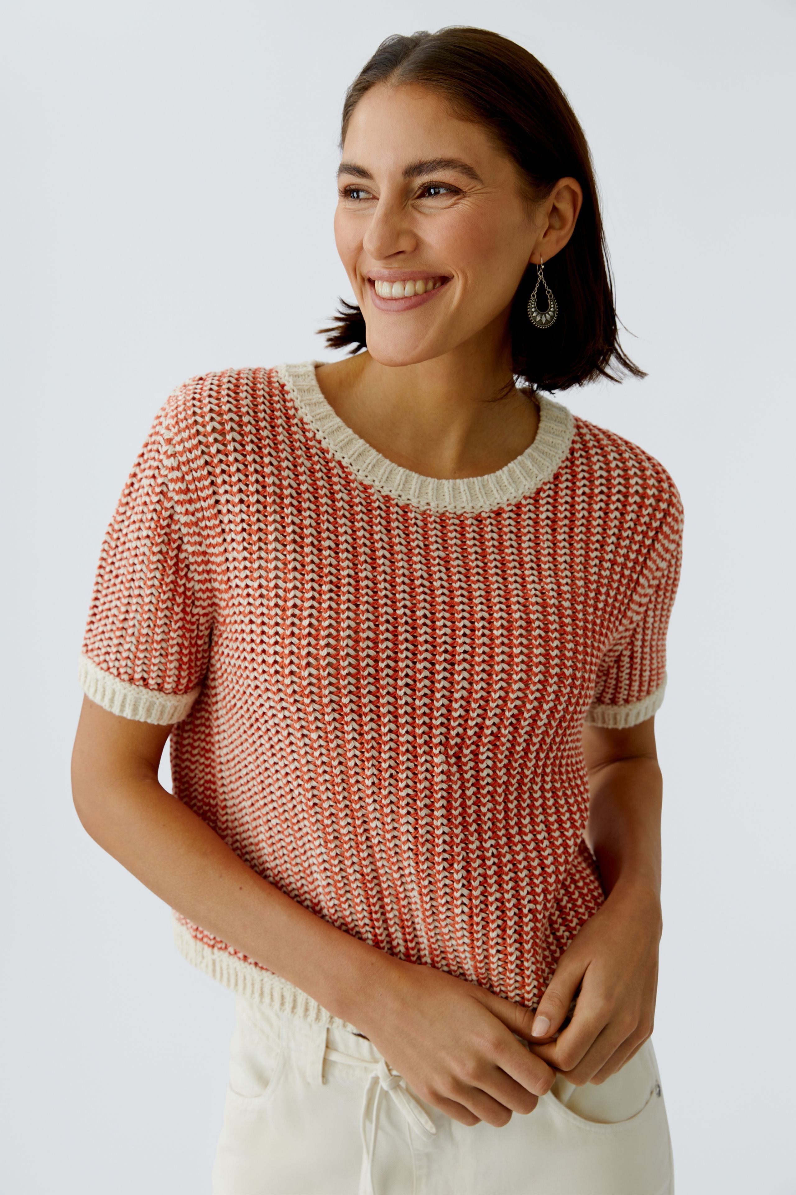 Oui 97263 Red/White short sleeved Jumper