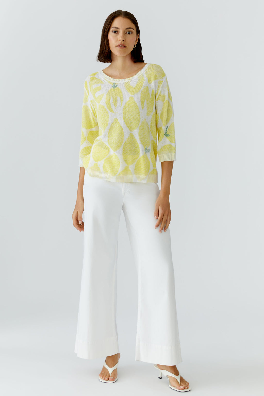 Oui 97413 Yellow/White 3/4 sleeve Jumper