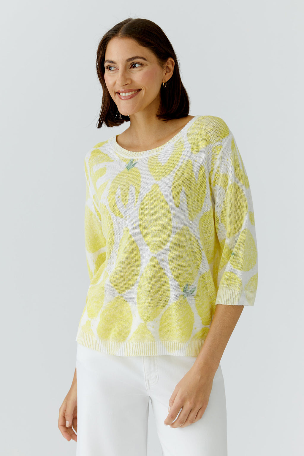Oui 97413 Yellow/White 3/4 sleeve Jumper