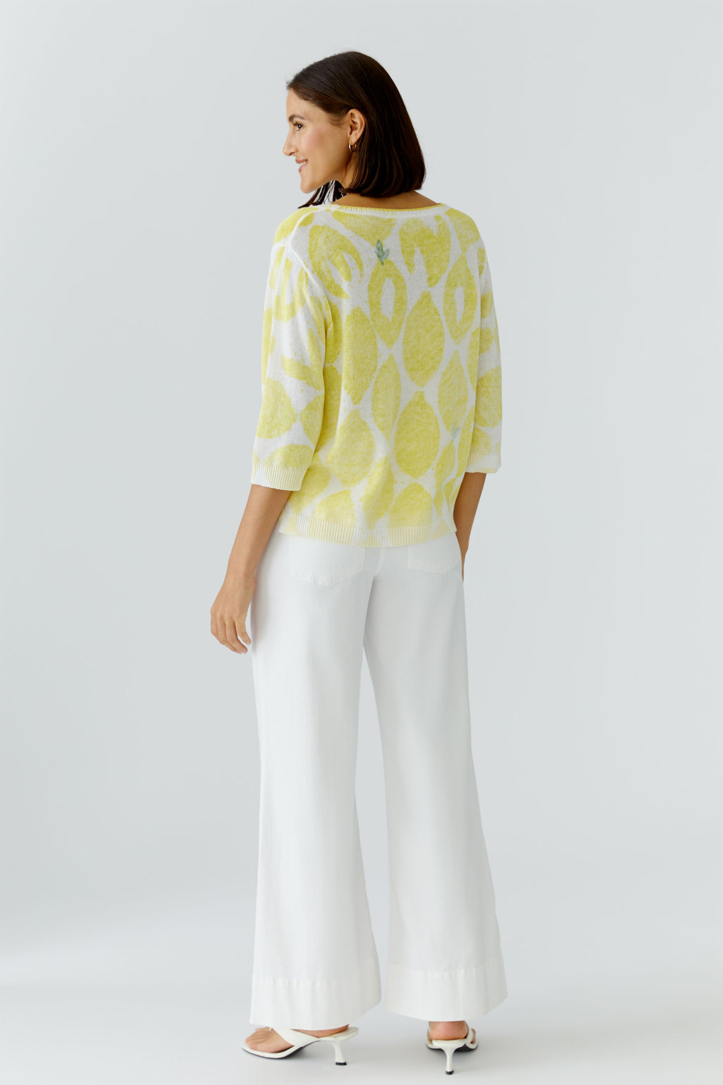 Oui 97413 Yellow/White 3/4 sleeve Jumper