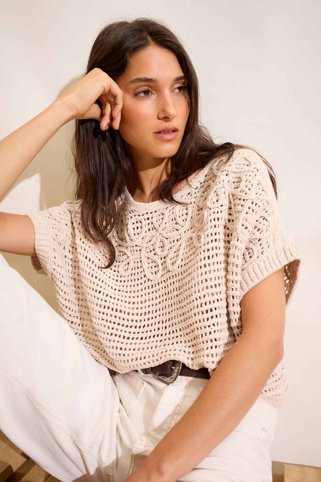 Oui 97438 Oatmeal Crochet Jumper