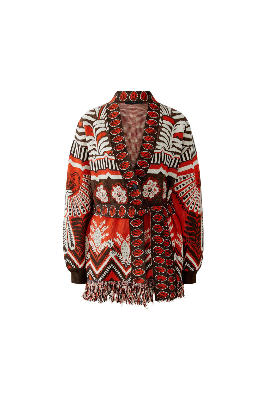 Oui Red/Brown Long Cardigan 97488