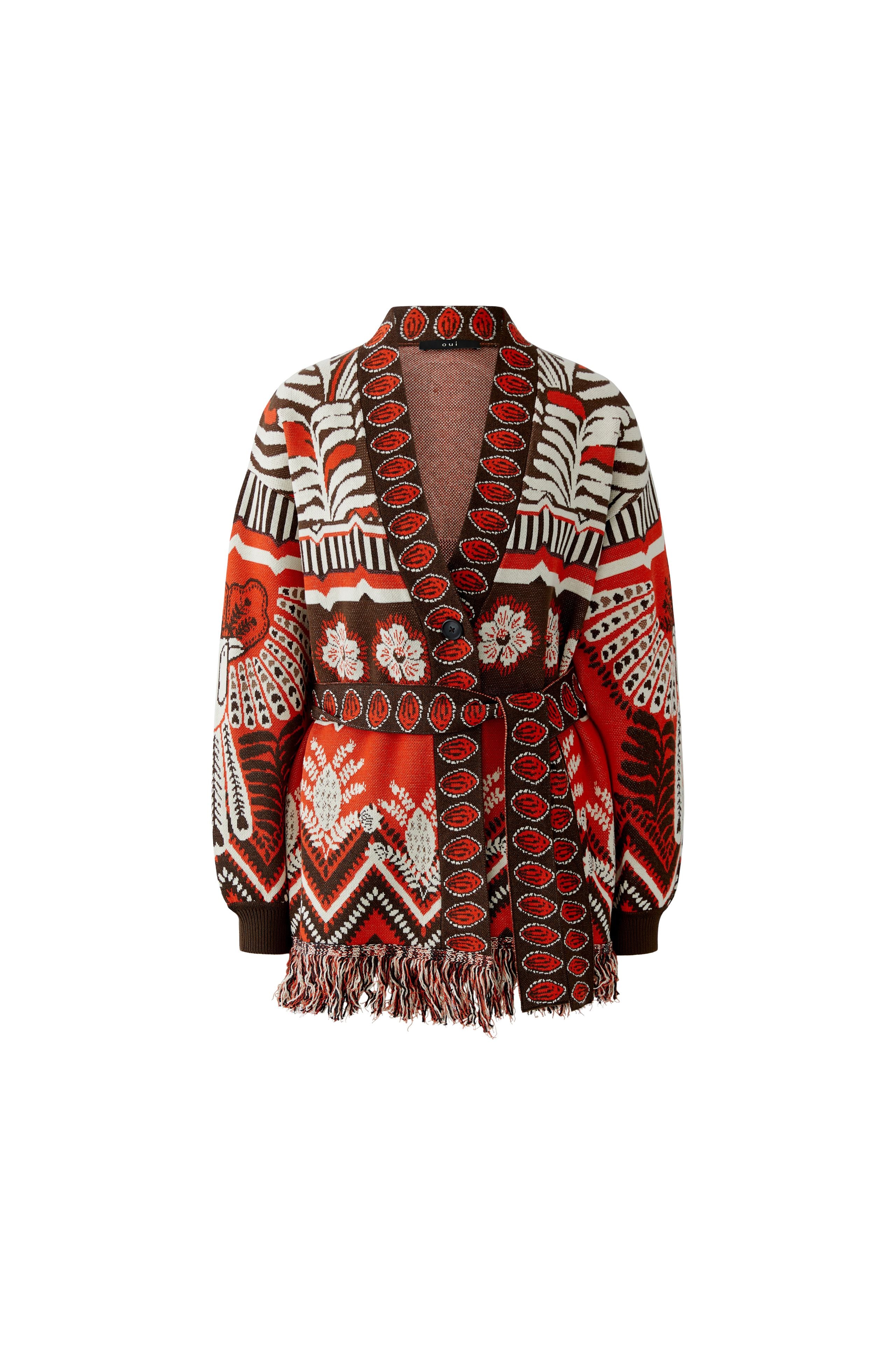 Oui Red/Brown Long Cardigan 97488