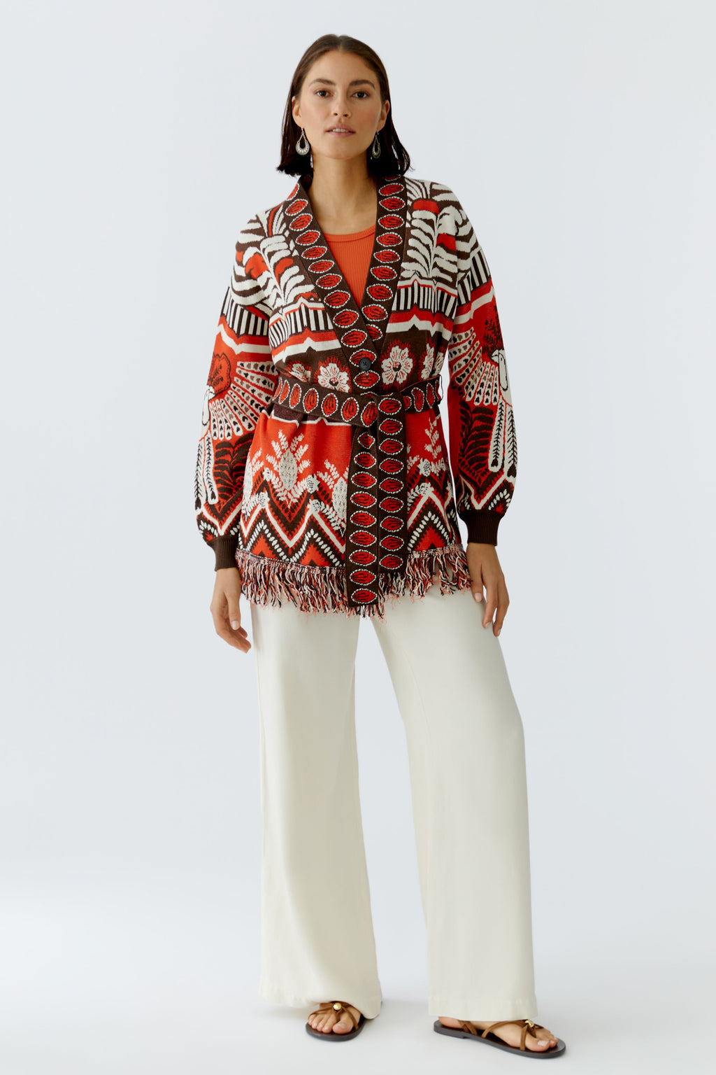 Oui Red/Brown Long Cardigan 97488