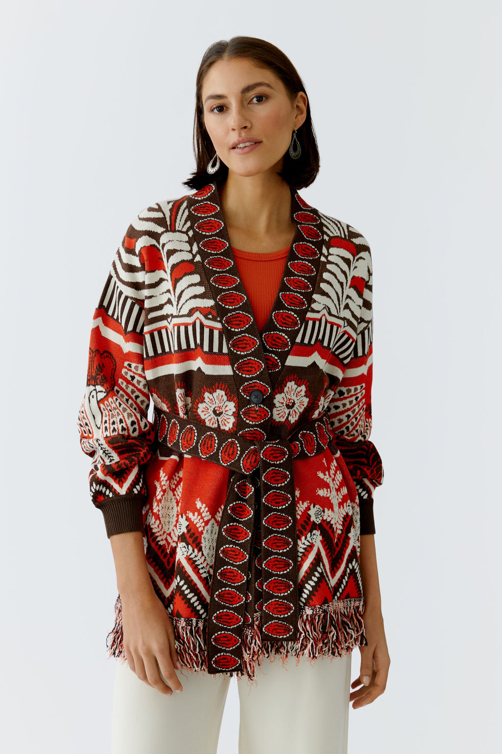 Oui Red/Brown Long Cardigan 97488