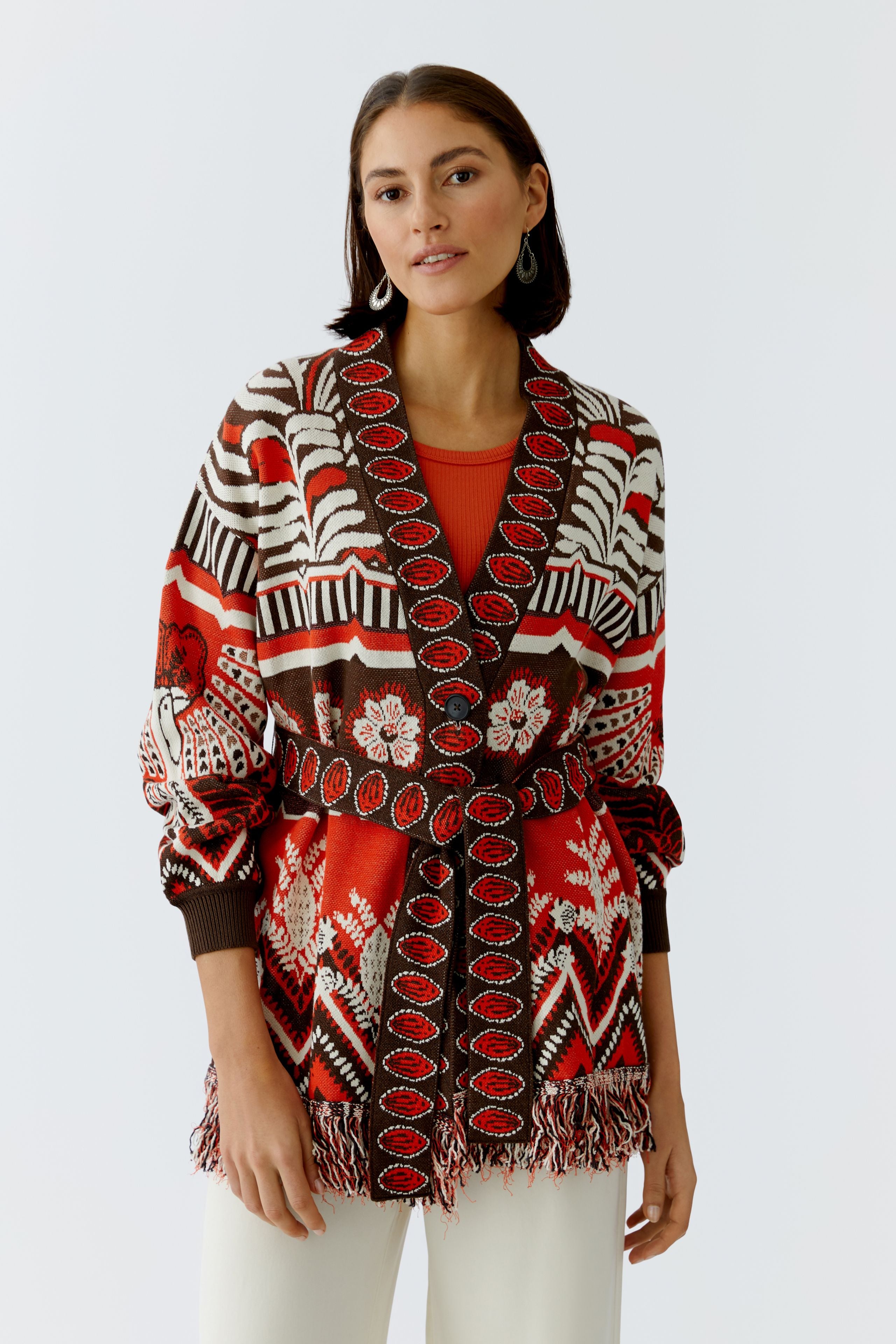 Oui Red/Brown Long Cardigan 97488