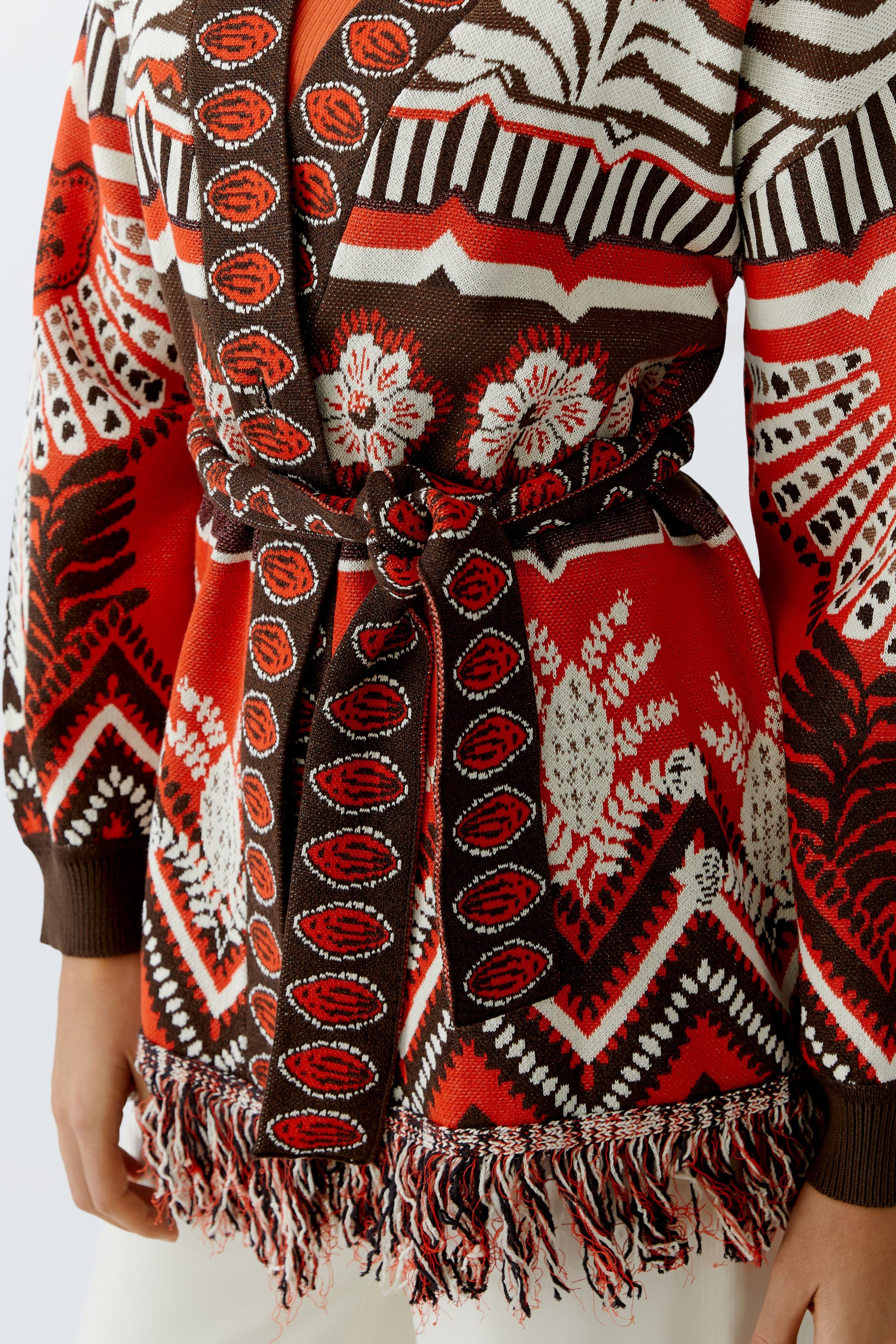 Oui Red/Brown Long Cardigan 97488