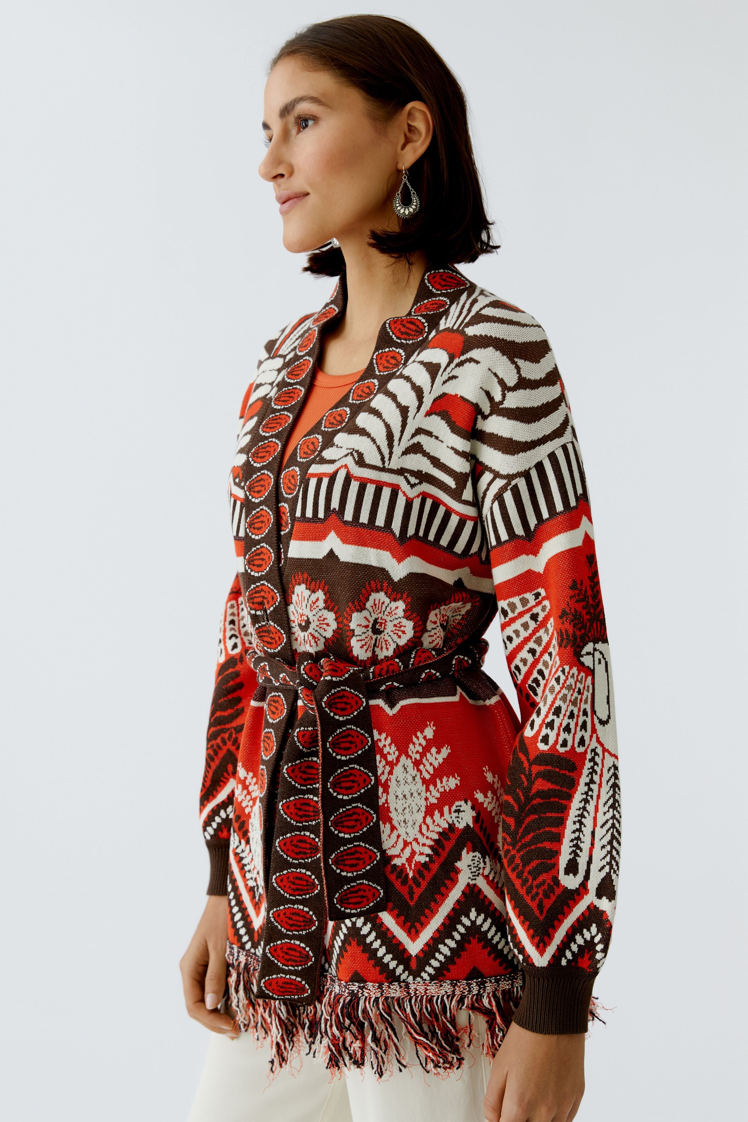 Oui Red/Brown Long Cardigan 97488