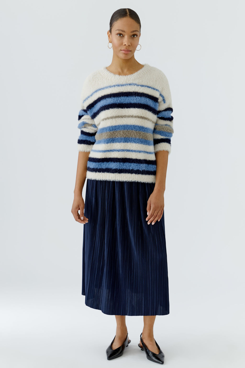 Oui Purple OR  Navy Crinkle Pleated Midi Skirt
