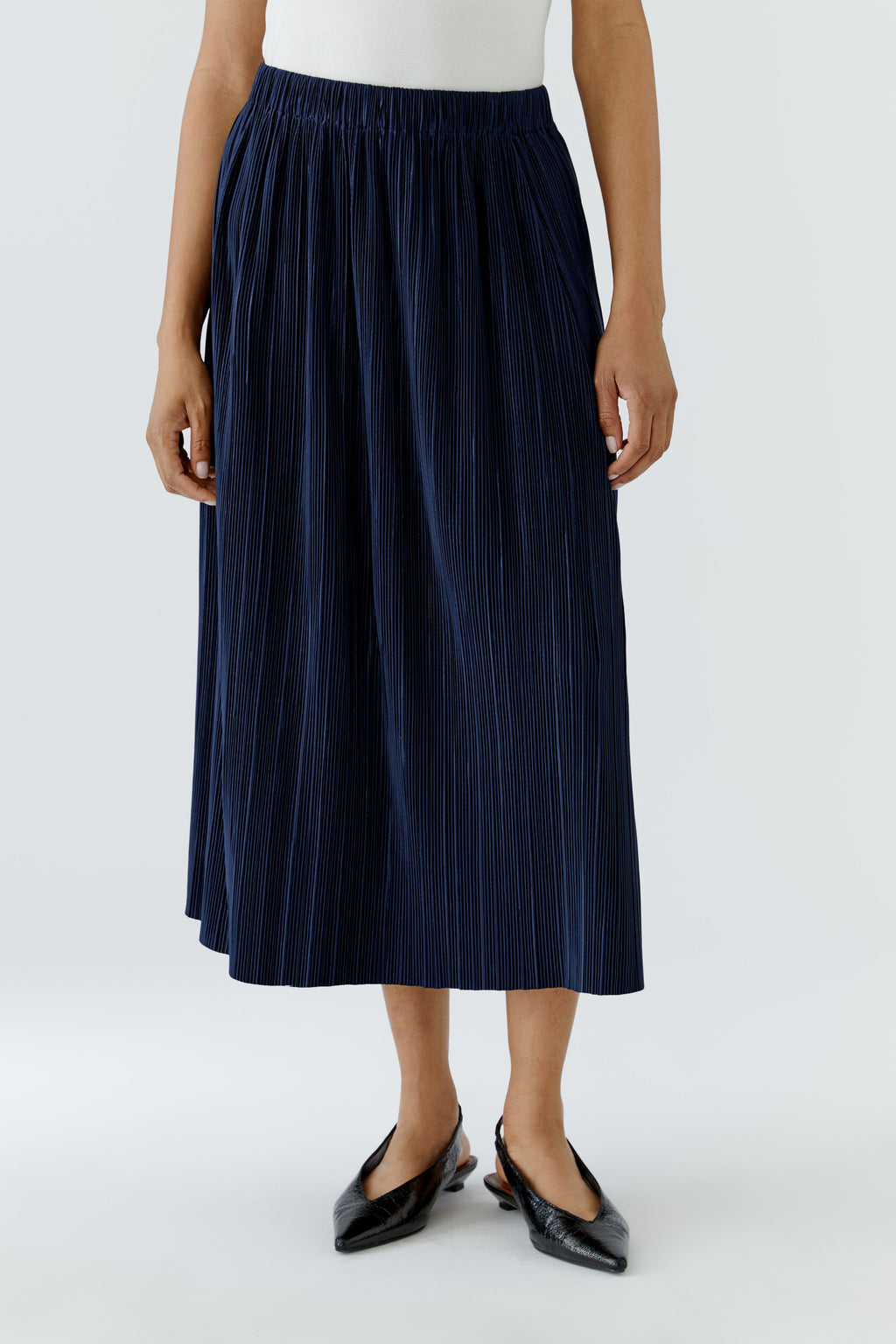 Oui Purple OR  Navy Crinkle Pleated Midi Skirt