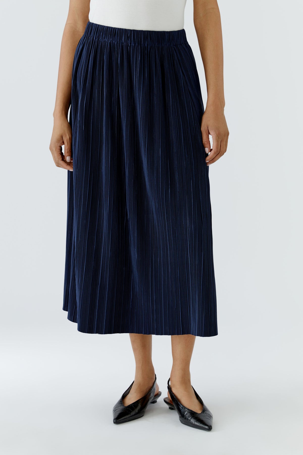 Oui Purple OR  Navy Crinkle Pleated Midi Skirt