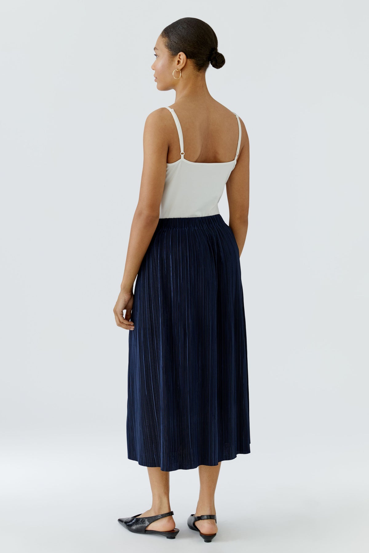 Oui Purple OR  Navy Crinkle Pleated Midi Skirt