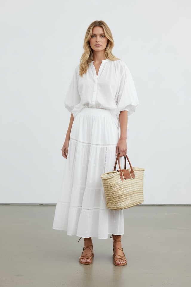 BRDR Day Ditsy White Emb. Skirt