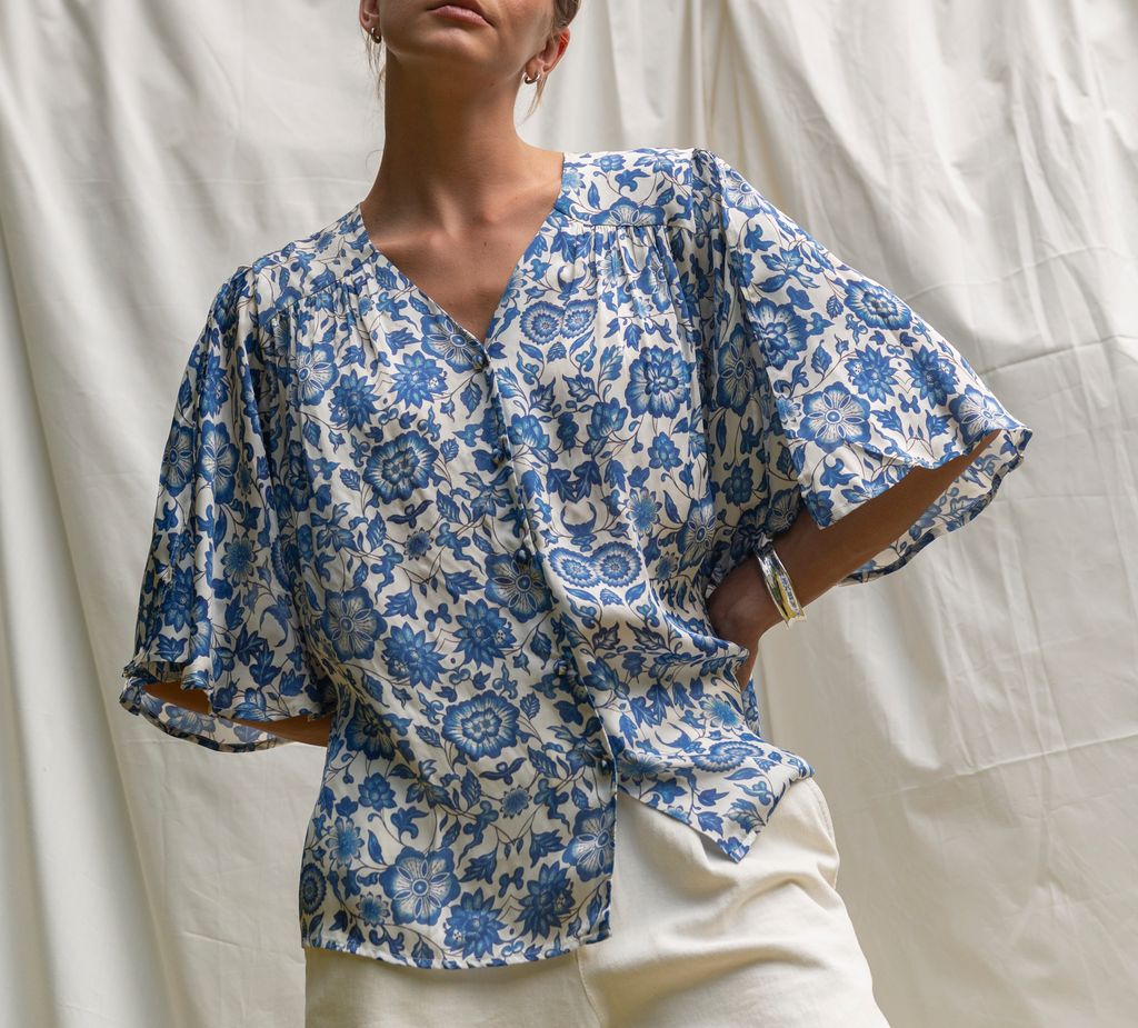 BRDR Lisa Blue Floral Blouse