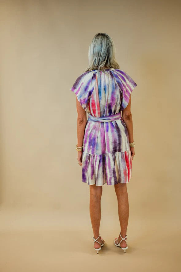 Suncoo Celena Mauve Rainbow Print Midi Dress