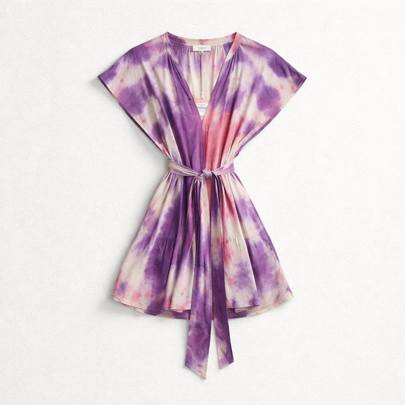 Suncoo Celena Mauve Rainbow Print Midi Dress