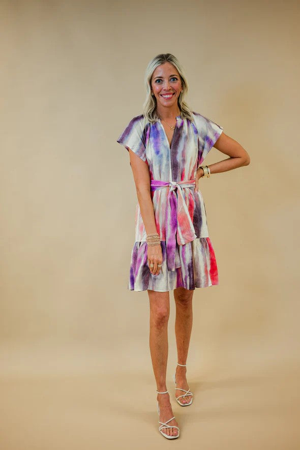 Suncoo Celena Mauve Rainbow Print Midi Dress